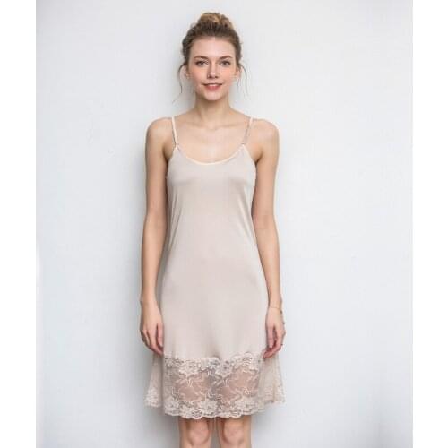 RenYvtil Sexy sleepshirts women Spaghetti straps sleeping gown satin Silk sleepdress loose lace nightshirts de dormir sexy