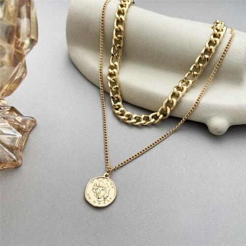 2021 Hot Sale Coin Pendant Thick Chain Necklace for Women Gold Color Punk Necklaces Charm Chain Choker Jewelry Gifts
