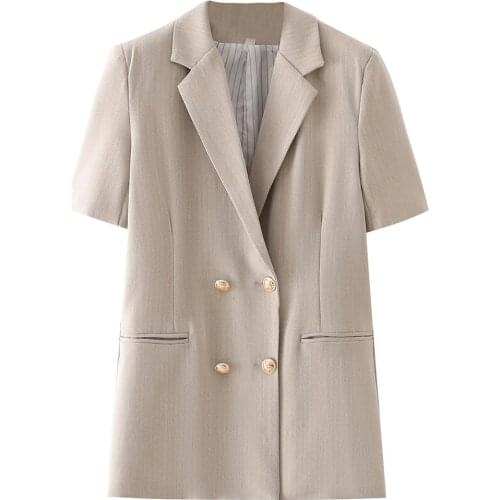 2021 Summer lady loose OL Office casual coat Double Breasted Suits jacket short Sleeve temperament Outerwear Work clothes Blazer