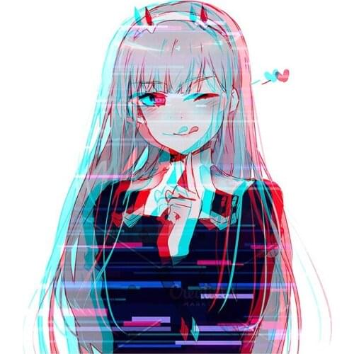 1 pieces 13cm x 11.2cm For Glitched Zero Two Bumper Car Sticker Personality DIY VAN Decal Scratch-Proof Waterproof Decoration