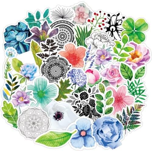 10/30/50PCS small fresh plant flowers luggage laptop refrigerator water cup waterproof graffiti decoration stickers wholesale