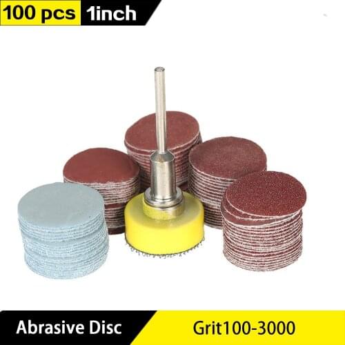 100pcs 1 Inch/25mm Sanding Discs Pad Sander Disk Kit with 1/8” Shank Abrasive Polish Pad Plate for Dremel Rotary Tool