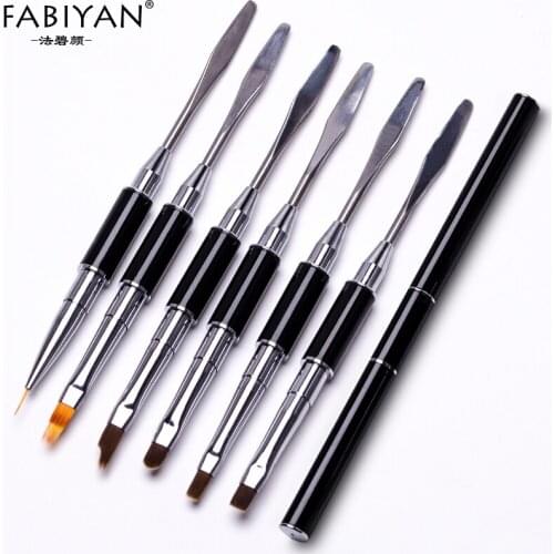 2 Ways Nail Art Brush Spatula Builder Gradient Painting Draw French Pen Flat Liner Metal Mixing Foundation Makeup Manicure Tools