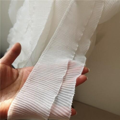 Factory Direct 8cm 2meter/lot Black and White Soft Chiffon Pleated Lace Trim Beautiful Polyester Ruffles Dress/Clothes Hem X200