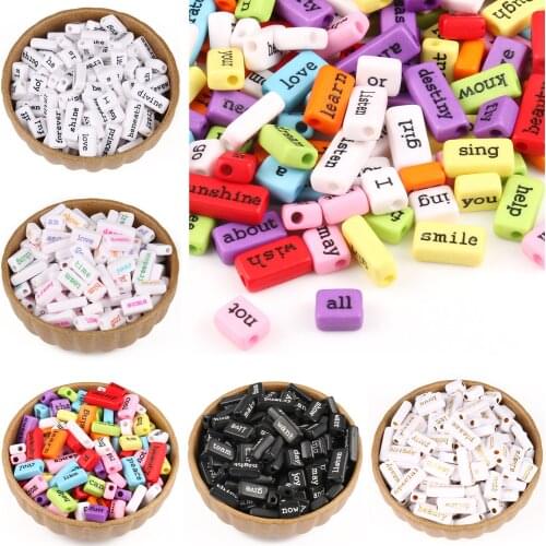 20pcs White Gold Phrase Word Letter Acrylic Beads Mixed Rectangle Acrylic Spacer Beads For Jewelry Making DIY Necklace Bracelets