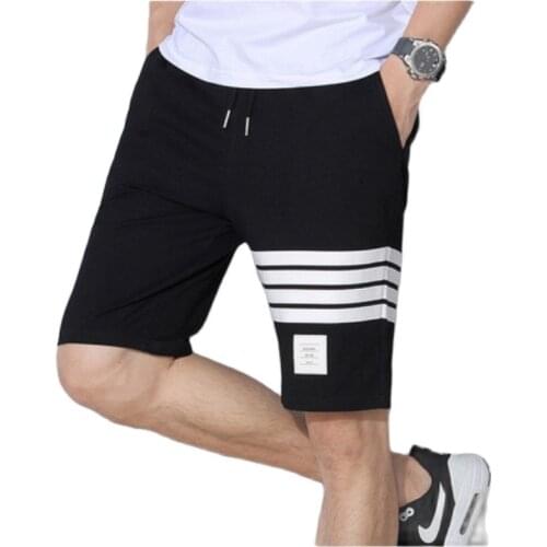 2021 Mens Shorts Cotton Stripe Splice Loose Sports Casual Shorts Summer Male Five-Point beach shorts Pants Size M-5XL