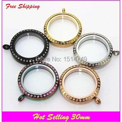 316l stainless steel floating lockets 5pcs colours mixed twist locket face with pave crystals 30mm