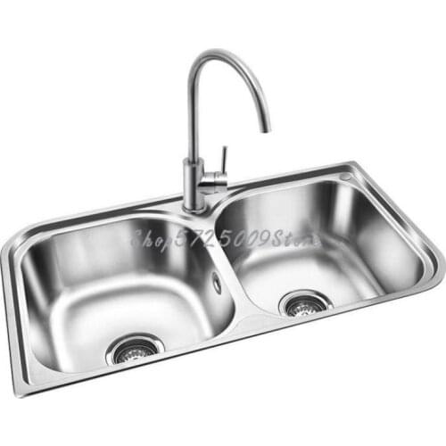 Kitchen Large Double-bath Household Vegetable Sink Thickened Sink Set 304 Stainless Steel Sink Sink