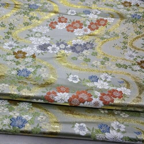 CF587 Golden Wave White Fabric Cherry Blossom Jacquard Nishijin Brocade Fabric The Kimono Clothing Fabric DIY Sewing Materials