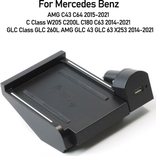 For Mercedes-Benz C GLC AMG C43 C63 W205 Central Control Mobile Phone Fast Charging Charging Board 15W Car Wireless Charger