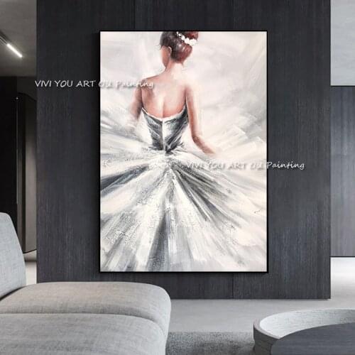 100% Handmade Ballet Dance Oil Painting On Canvas Women White Figure Modern Large Paint For Home Living Room Decoration Art