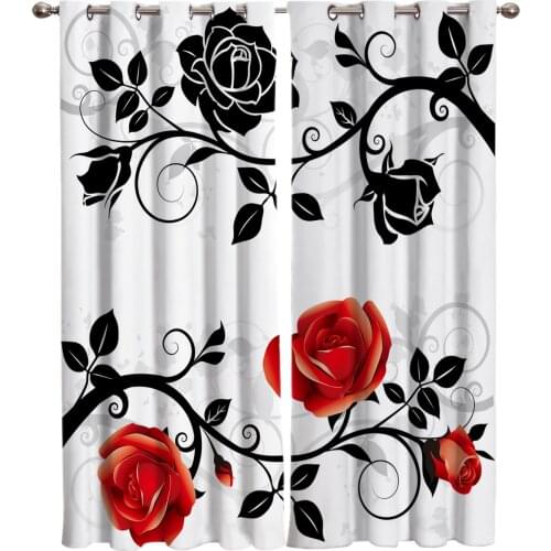 Red And Black Rose Window Curtains Scenic Curtains for Living Room Decorative Items Living Room
