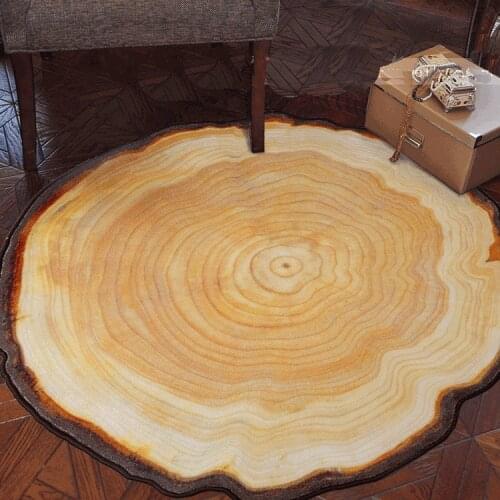 Creative Wood Grain Art Round Floor Mat Small Rug Bedroom Living Room Home Decoration
