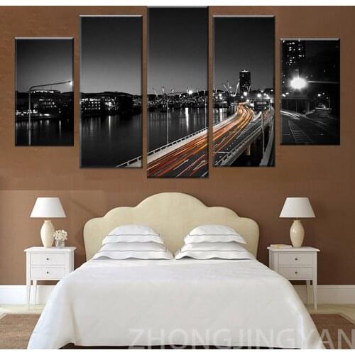 Canvas Modular Pictures Frame Wall Art Painting 5 Panel City At Night HD Printed Popular Picture For Living Room Decor Poster