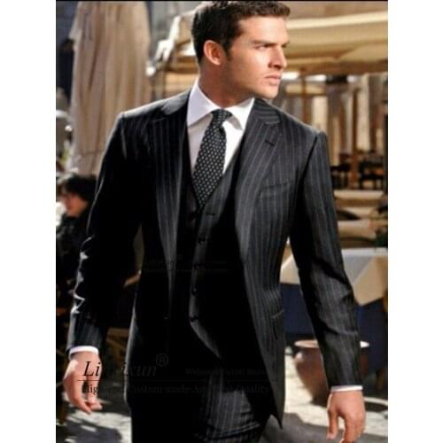 2021 Italian Design Black Stripes Men Suits High Quality Business Men Formal Party Tuxedos Office Work sSuit (Jacket+Pants+Vest)