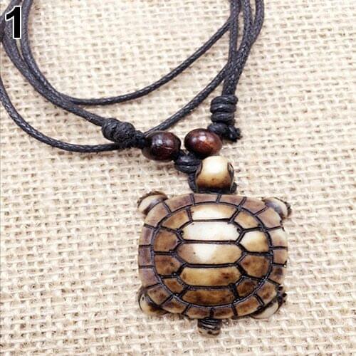 Mens Retro Faux Bone Carving Tortoise Pattern Pendant Multilayer Necklace Jewelry