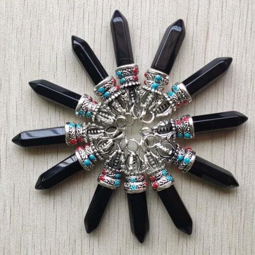 Wholesale 24pcs/lot fashion good quality natural black onyx pillar charms Pendants for jewelry accessories marking free shipping