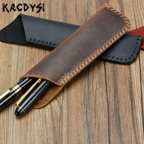 Original Genuine Cowhide Leather Soft Mens Pen Bags Pencil Case Vintage Simple Coin Purse For Travel Diary Pen Case Pencil Cover