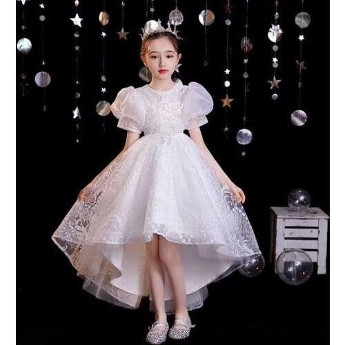 Girls Dress Beads Sequin Lace Gauze Costume Wedding Party Clothes Elegant Pageant Party Princess Dress Holy First Communion Gown