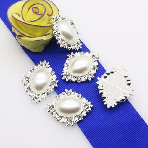 Sell Well 10pcs32 * 26MM Rhinestone Pearl Buttons, Diy Wedding Scene Layout Accessories, Flat Back Ivory Imitation Pearl