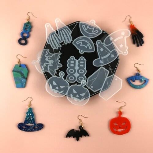 DIY Halloween Pumpkin Decoration Earrings Silicone Mold Finger Bat Coffin Earrings Crystal Epoxy Resin Mold