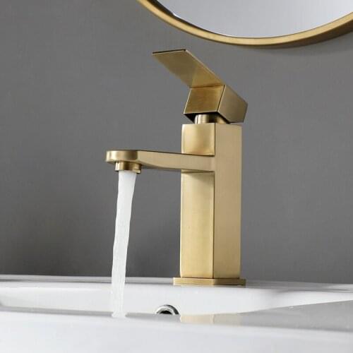 Bathroom Basin Faucet Mixer Brushed Gold Brass Bathroom Sink Tap Hot and Cold Black Sink Faucet Bathroom Lavotory Faucet