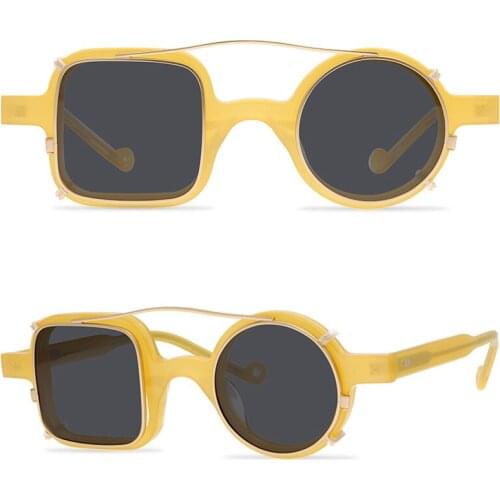Vintage Punk Clip-on Sunglasses Women Luxury Designer Irregular Polarized Fashion Sunglasses Man Transparent Yellow Sunglasses