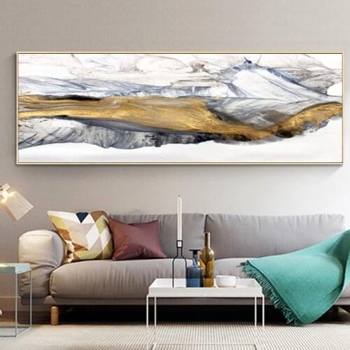 Modern Abstract Oil Painting on Canvas Posters and Prints Wall Art Painting Golden Mountains Pictures for Living Room Home Decor