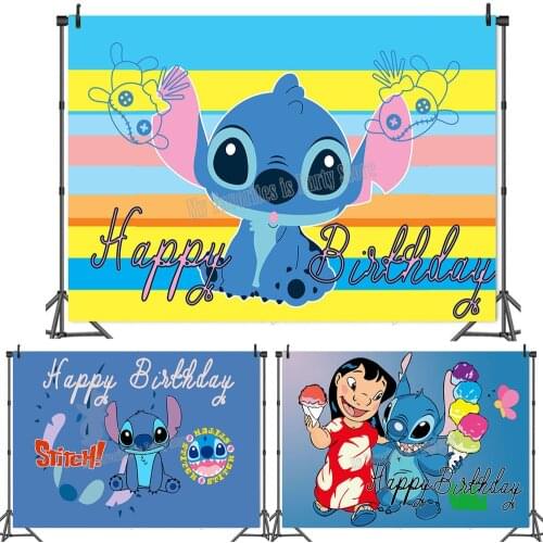 Stitch Birthday Party Backdrop Children Anime Cartoon Background Decoration Photography Wall Hang Christmas Backdrops Girl Gift