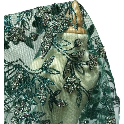 Blackish Green Latest African Net Laces 2021 High Quality Rhinestone Tulle Fabric for Sewing Glitter Women Party Dress Trimmings