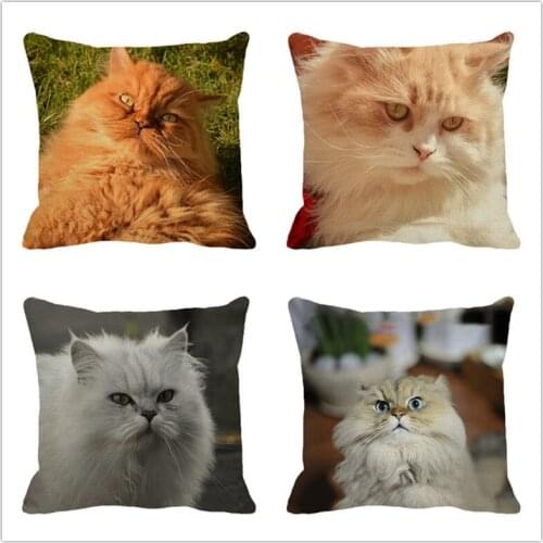 XUNYU Pillow Case Cute Pet Persian Cat Cushion Cover Linen Pilllowcase Home Decoration Sofa Throw Pillowcase 45cmx45cm B0084