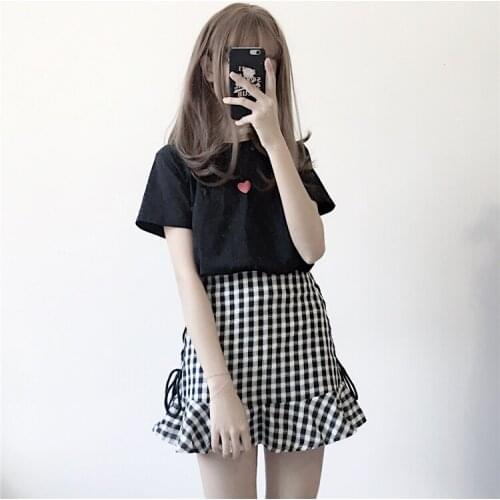Spring and summer womens Korean version of the college style bow tie with high waist flounces hip short skirt half skirt