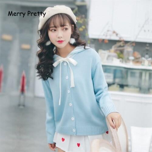 Merry Pretty Autumn New Women Cardigans Loose Outwear Winter Preppy Style Knitwear Cute Kawaii red bow tie white sweaters girls