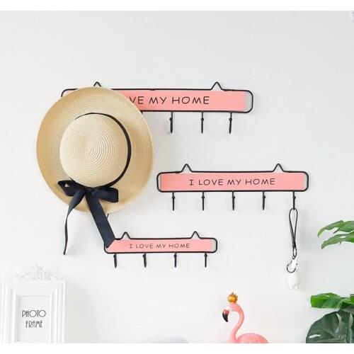 1PC Creative Wooden Iron Hooks Clothes Hat Key Pink Hanger Wall Mounted Decor Hook Storage Rack JL 254