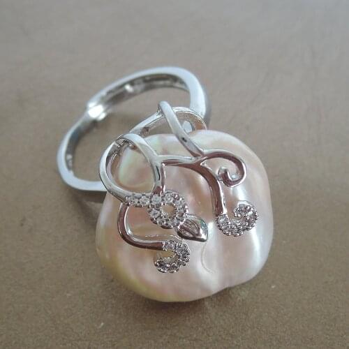 100% NATURE FRESHWATER PEARL RING, big coin shape baroque pearl ring .20 mm pearl