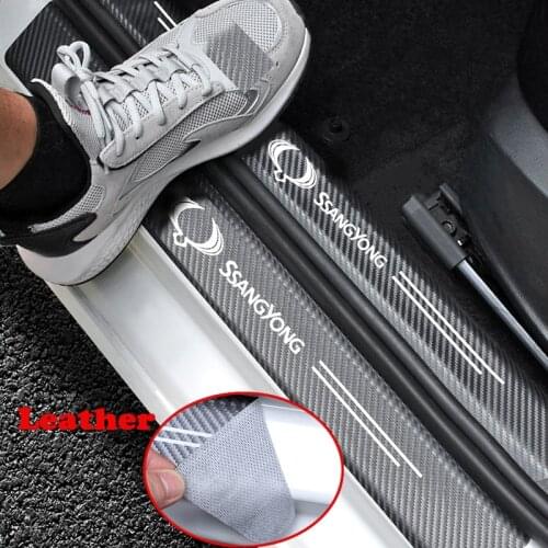 4Pcs Car Door Leather Carbon Fiber Sill Plate Sticker For Ssangyong Actyon Rexton Korando Rodius Kyron Tivoli Musso XLV Stavic