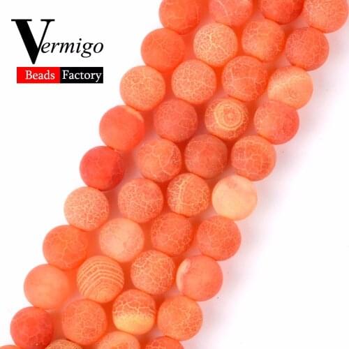 Agates Beads Natural Stone Beads Frost Cracked Orange Onyx Round Loose Beads For Jewelry Making 4 6 8 10 12mm Diy Bracelet 15"