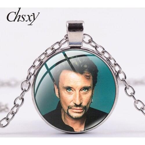 CHSXY French Rock Star Johnny Hallyday Pendant Necklace Art Photo Glass Dome Necklaces Jewelry Gift for Fans Souvenir Collection