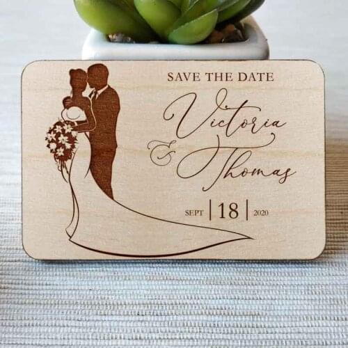 Bride and Groom Wooden save the date magnet, Custom magnets wedding favors,rustic wedding,for bride wedding party decoration