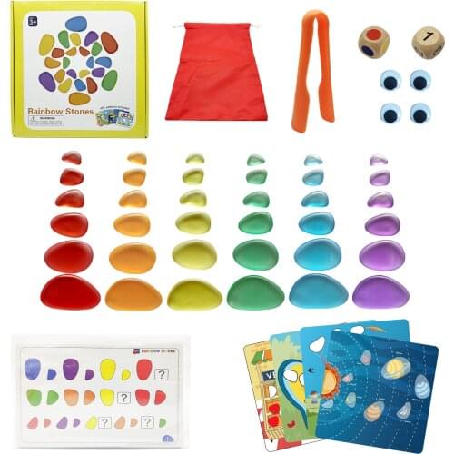 Kids Montessori Rainbow Transparent Pebbles Jenga Early Educational Puzzle Toys Table Stacking Games Toys For Children Gifts
