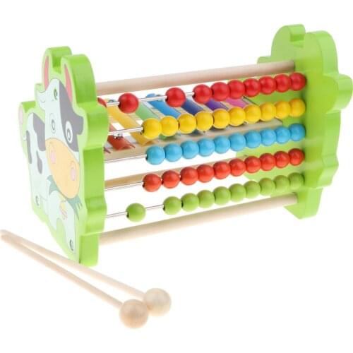 2 in 1 Kid Wooden Cow Bead Abacus & Xylophone Play Music Educational Kid Toy
