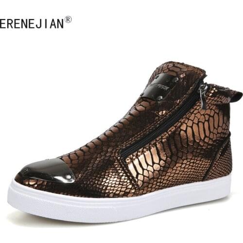 ERENEJIAN Mens Fashion High Tops Sneakers Luxury Brand Design Slip On Shoes Shiny Snake Skin Leather Footwear Zapatos De Hombre