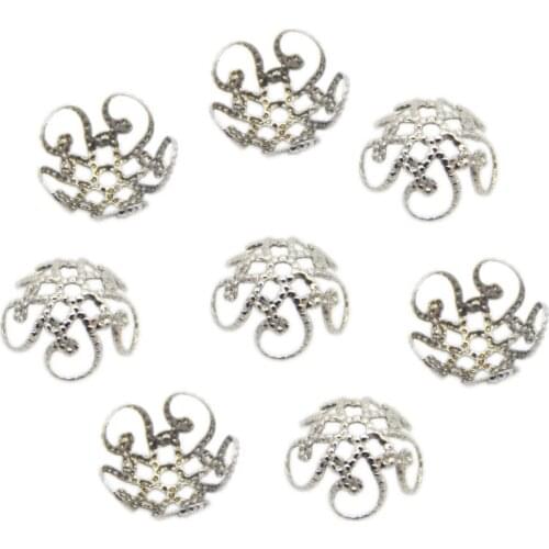 50pcs/lot 8/10mm Stainless Steel Silver Tone Flower End Caps Metal Filigree Charm Spacer Beads for DIY Jewelry Making Findings