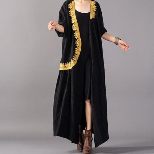 China Tunic Kimono Cardigan Female Embroidery Cotton Linen Traditional Chinese Trench Coat Robe Vintage Femme Meditation TA1178