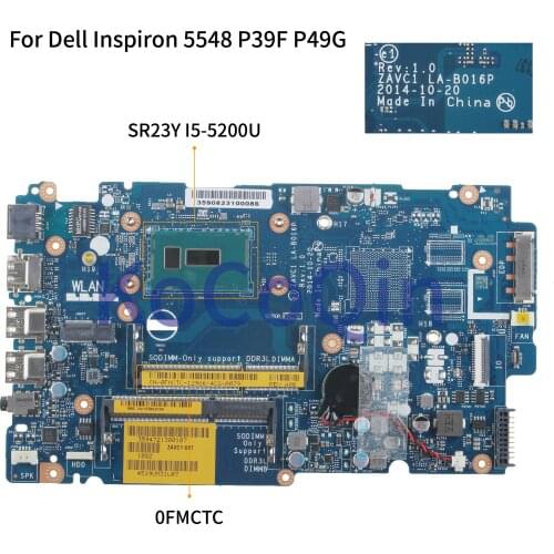 KoCoQin Laptop motherboard For Dell Inspiron 5543 5443 5548 5448 P39F P49G I5-5200U Mainboard CN-0FMCTC 0FMCTC ZAVC1 LA-B016P