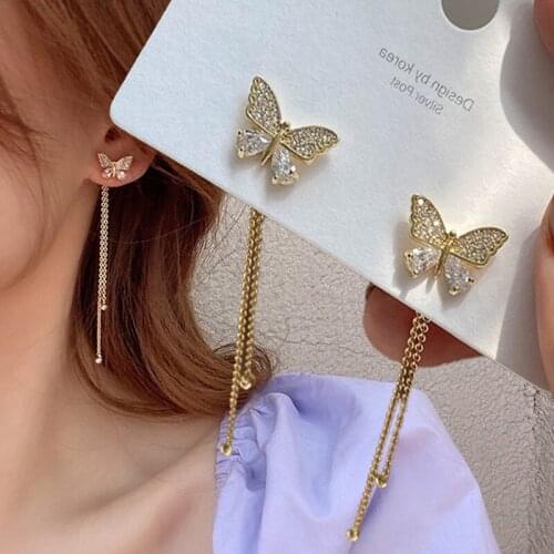 Korean Rhinestone Crystal Butterfly Drop Dangle Earrings Ear Studs Women Jewelry