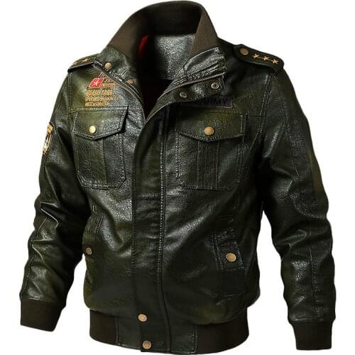 Autumn Spring Winter Faux Leather Jacket Men Windproof Outwear Military Army Pilot Bomber PU Leather Jacket Coat 6XL Motorcycle