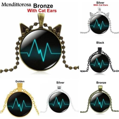 Mendittorosa Punk Jewelry With Glass Cabochon Choker Long Pendant Necklace For Women Party Heartbeat