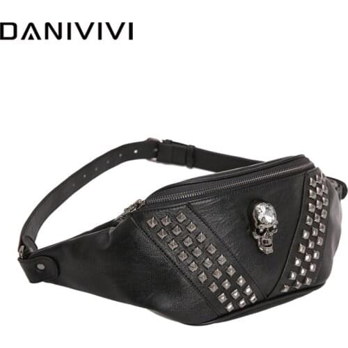 Fashion Waist Bag for Men Fanny Pack Leather Belt Chest Bags Mens Purses Mobile Phone Case Money Pouch Rivet Bum Waist Packs