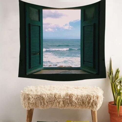 Sea View Tapestry Plush Fabric Pringting Window Hanging Decoration Blanket Dorm Dormitory Cover Cloth Wall Art Home Decor